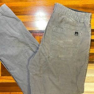 Prana Mens 32x32 Gray Corduroy Regular Fit Outdoor Casual Pants EUC